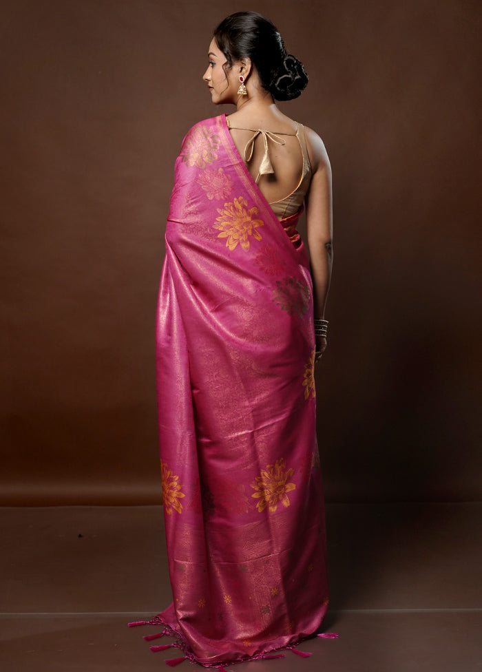 Pink Dupion Silk Saree With Blouse Piece