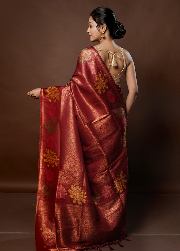 Maroon Dupion Silk Saree With Blouse Piece