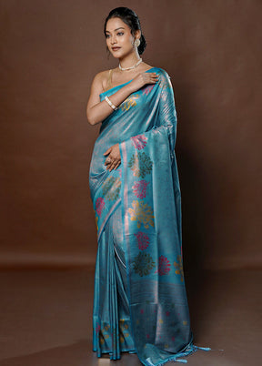 Blue Dupion Silk Saree With Blouse Piece