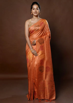 Peach Dupion Silk Saree With Blouse Piece - Indian Silk House Agencies