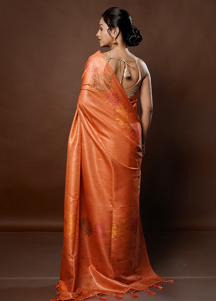 Peach Dupion Silk Saree With Blouse Piece - Indian Silk House Agencies