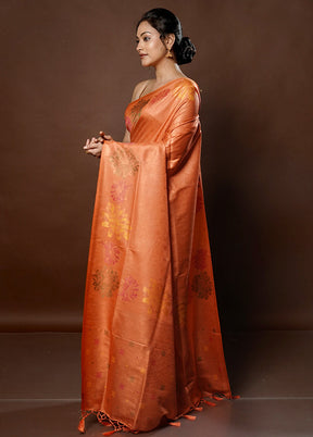 Peach Dupion Silk Saree With Blouse Piece - Indian Silk House Agencies