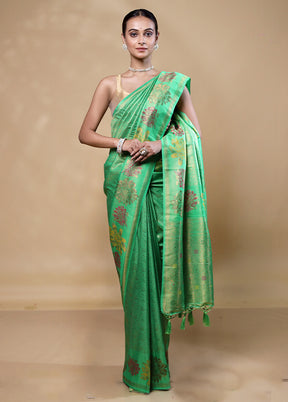 Green Dupion Silk Saree With Blouse Piece