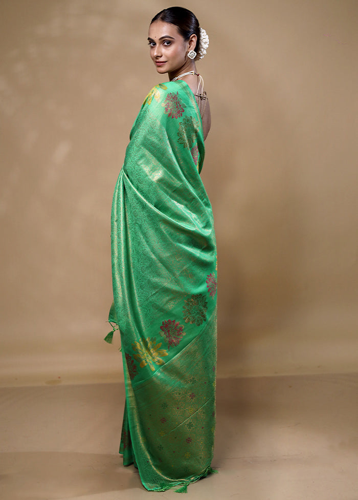 Green Dupion Silk Saree With Blouse Piece