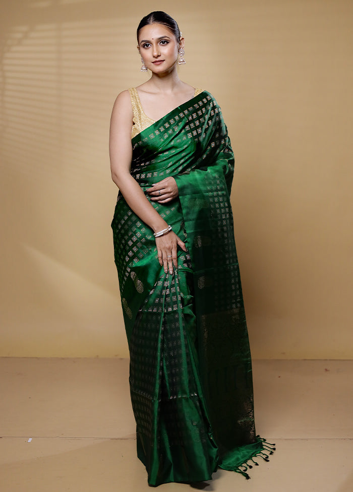 Green Handloom Kanchipuram Pure Silk Saree With Blouse Piece