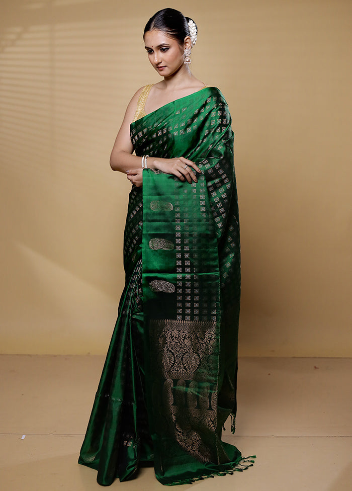 Green Handloom Kanchipuram Pure Silk Saree With Blouse Piece