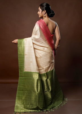 Cream Tussar Silk Saree With Blouse Piece - Indian Silk House Agencies