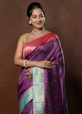 Purple Tussar Silk Saree With Blouse Piece