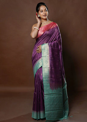 Purple Tussar Silk Saree With Blouse Piece