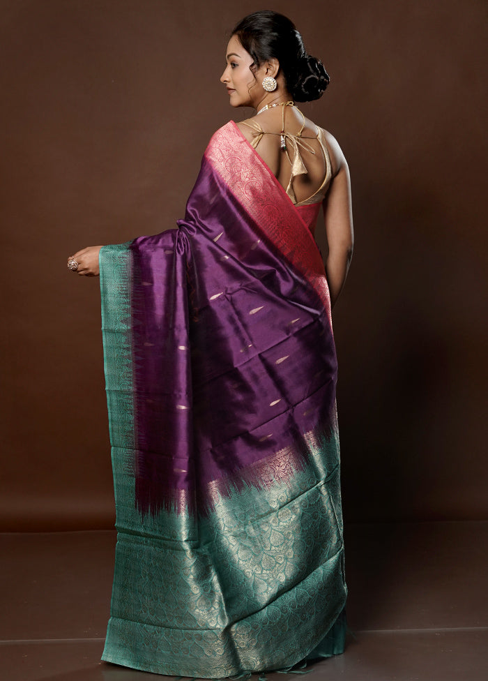 Purple Tussar Silk Saree With Blouse Piece