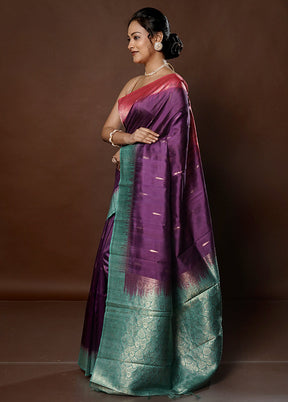 Purple Tussar Silk Saree With Blouse Piece