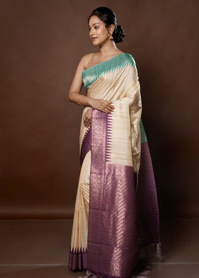 Cream Tussar Silk Saree With Blouse Piece - Indian Silk House Agencies