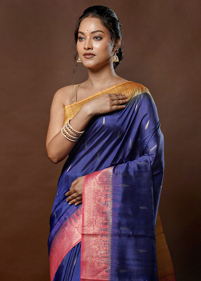 Blue Tussar Silk Saree With Blouse Piece