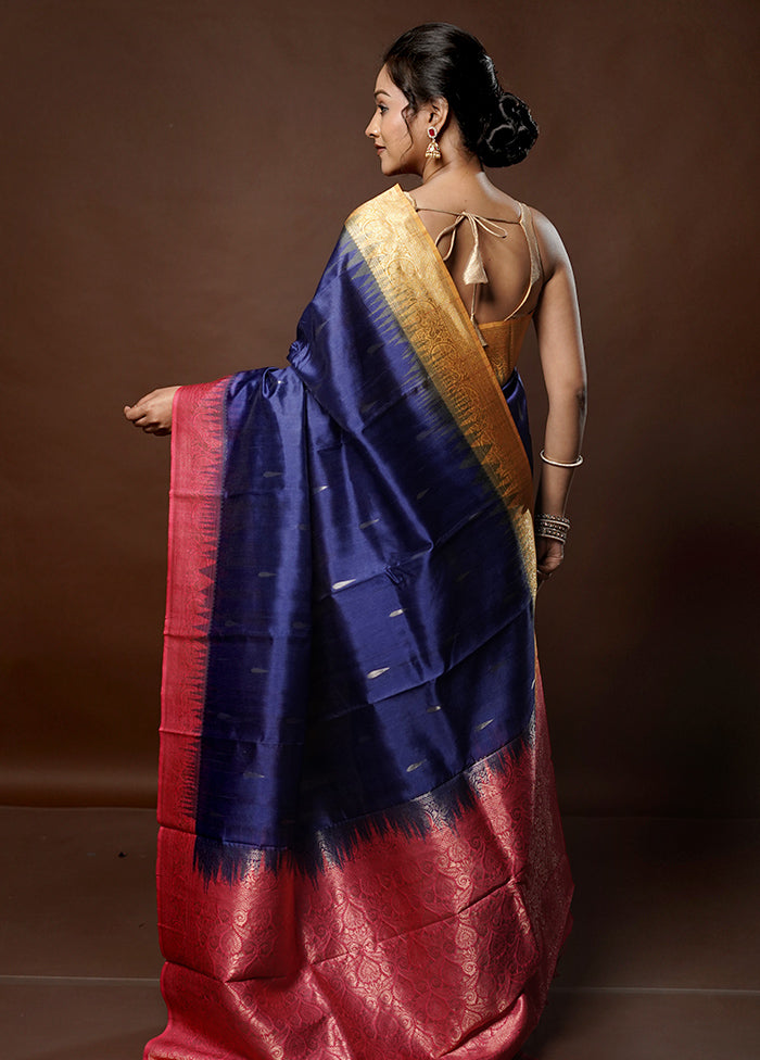 Blue Tussar Silk Saree With Blouse Piece