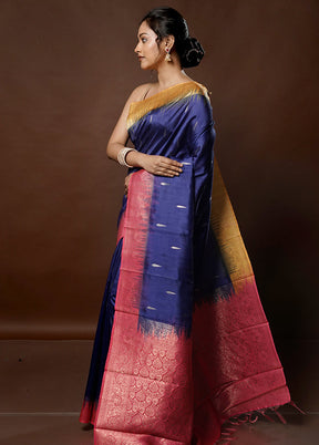 Blue Tussar Silk Saree With Blouse Piece