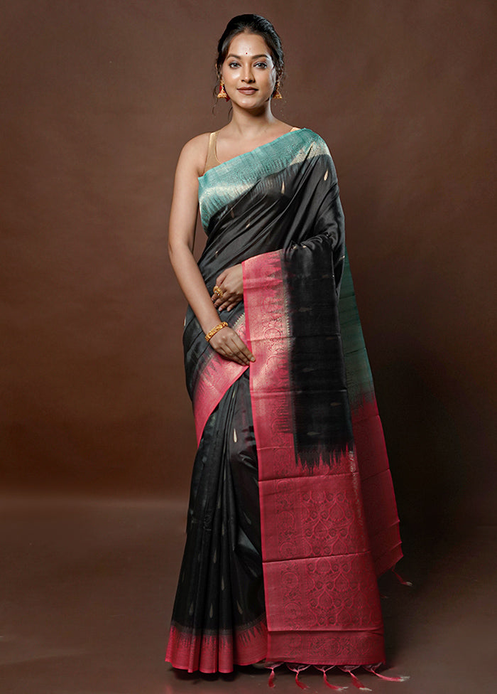 Black Tussar Silk Saree With Blouse Piece