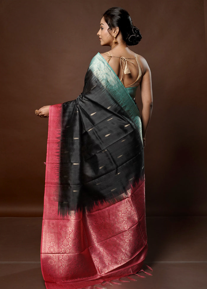 Black Tussar Silk Saree With Blouse Piece