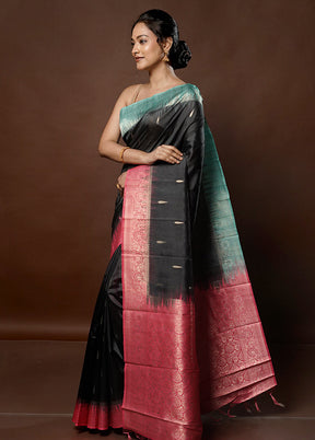 Black Tussar Silk Saree With Blouse Piece