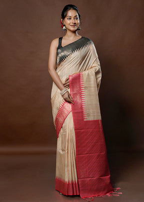 Cream Tussar Silk Saree With Blouse Piece - Indian Silk House Agencies