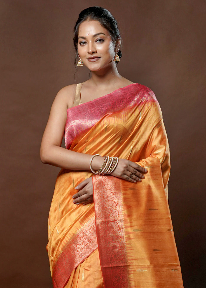 Yellow Tussar Silk Saree With Blouse Piece - Indian Silk House Agencies