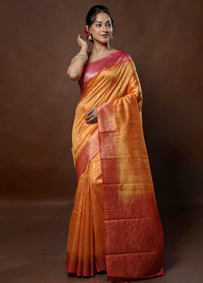 Yellow Tussar Silk Saree With Blouse Piece