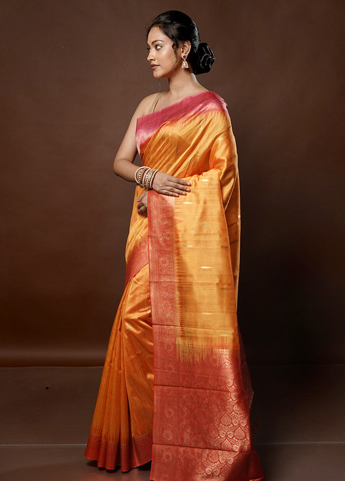 Yellow Tussar Silk Saree With Blouse Piece