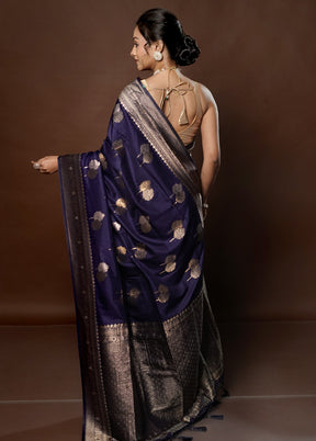 Blue Dupion Silk Saree With Blouse Piece