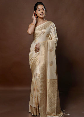 Cream Dupion Silk Saree With Blouse Piece - Indian Silk House Agencies