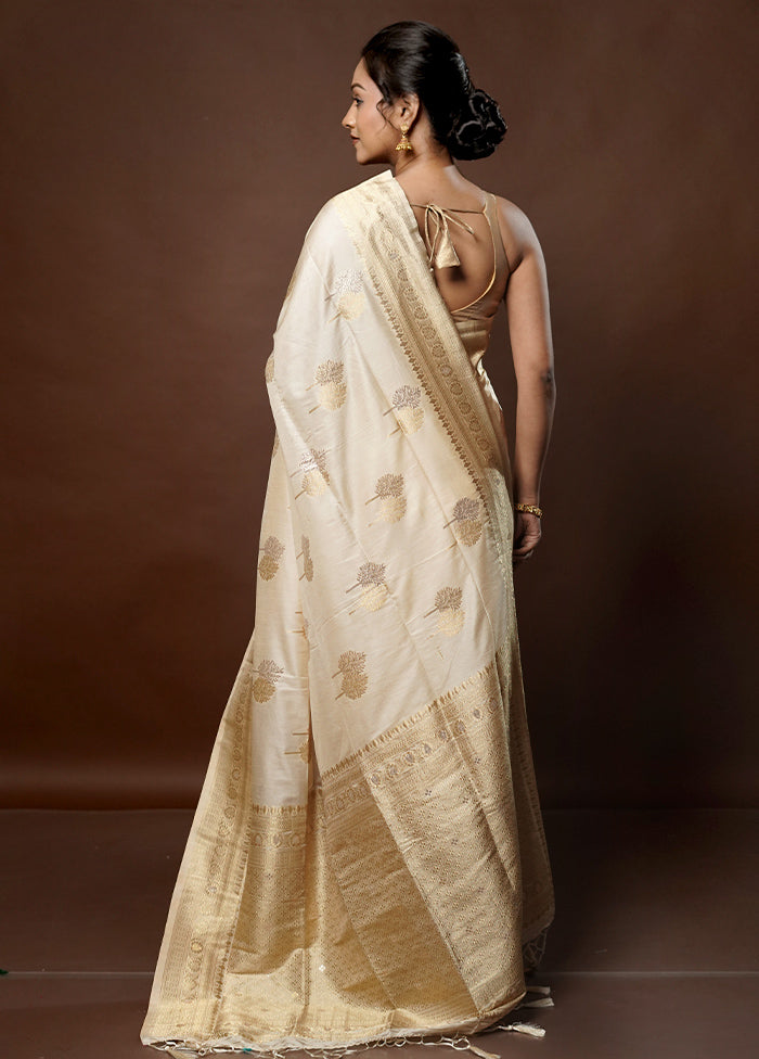 Cream Dupion Silk Saree With Blouse Piece - Indian Silk House Agencies