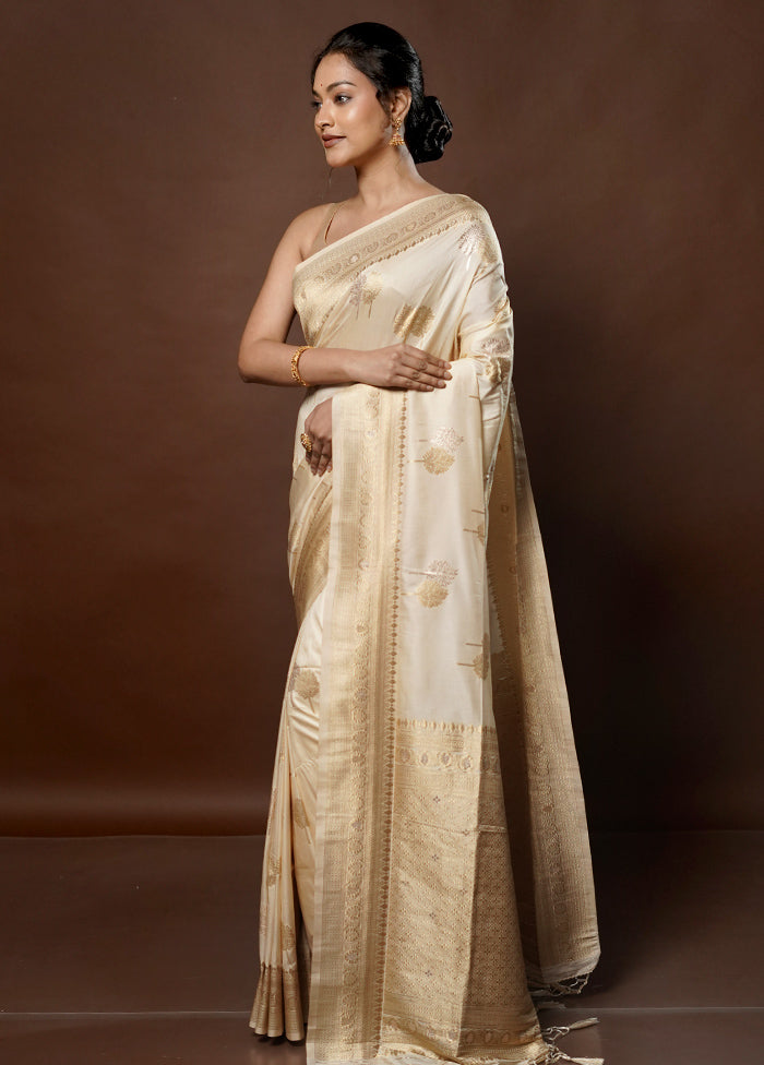 Cream Dupion Silk Saree With Blouse Piece - Indian Silk House Agencies