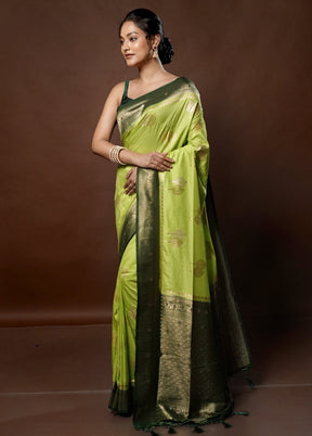 Green Dupion Silk Saree With Blouse Piece - Indian Silk House Agencies