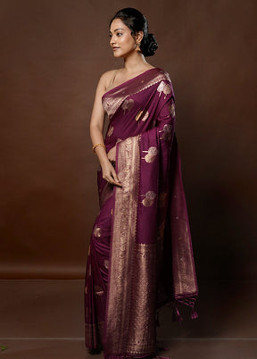 Purple Dupion Silk Saree With Blouse Piece