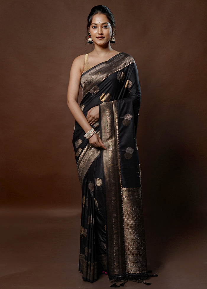 Black Dupion Silk Saree With Blouse Piece