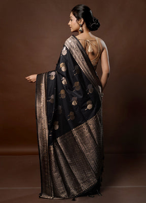 Black Dupion Silk Saree With Blouse Piece