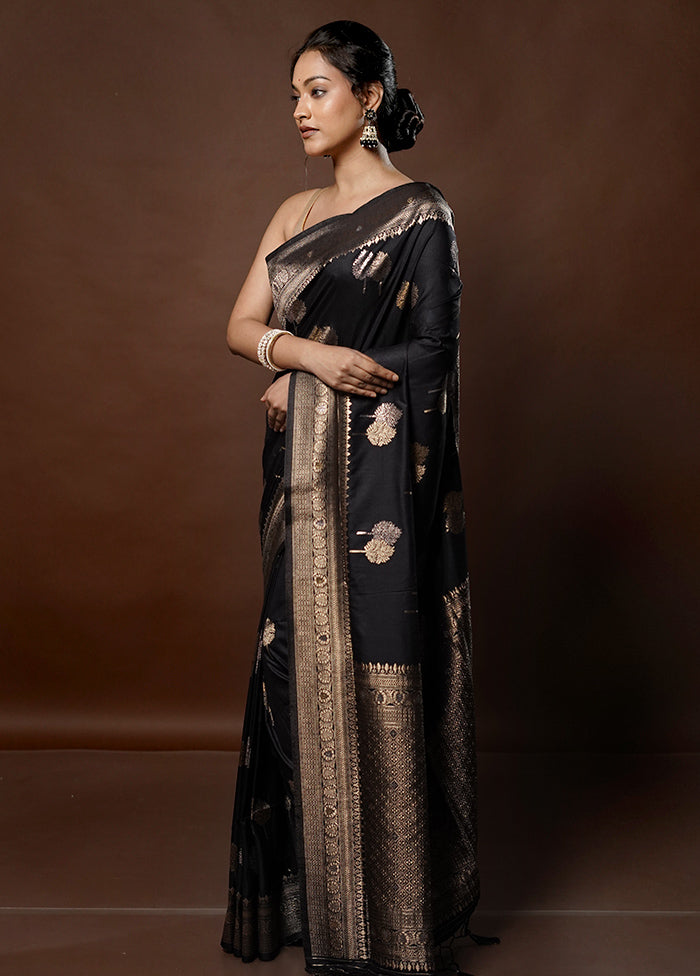 Black Dupion Silk Saree With Blouse Piece