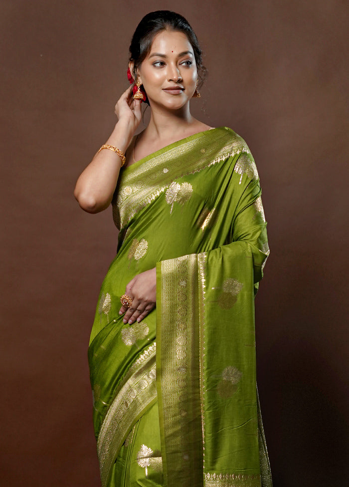 Green Dupion Silk Saree With Blouse Piece - Indian Silk House Agencies