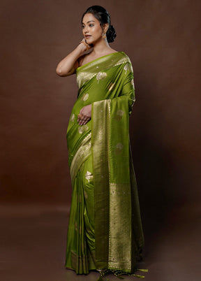 Green Dupion Silk Saree With Blouse Piece