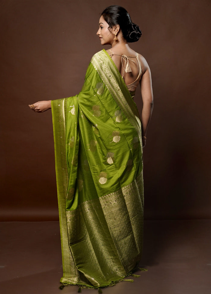 Green Dupion Silk Saree With Blouse Piece - Indian Silk House Agencies