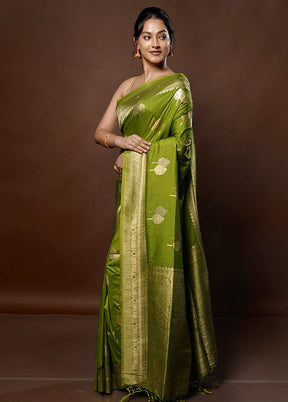 Green Dupion Silk Saree With Blouse Piece - Indian Silk House Agencies