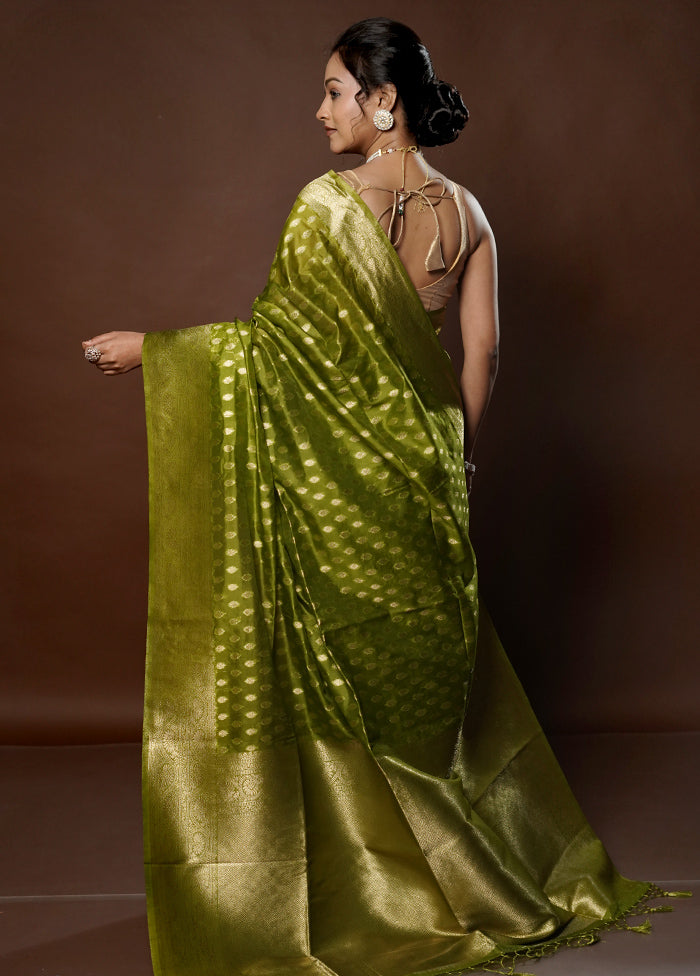 Green Dupion Silk Saree With Blouse Piece - Indian Silk House Agencies