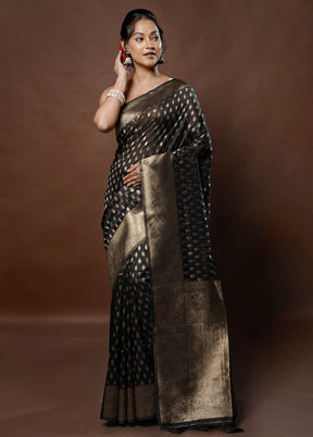 Black Dupion Silk Saree With Blouse Piece - Indian Silk House Agencies