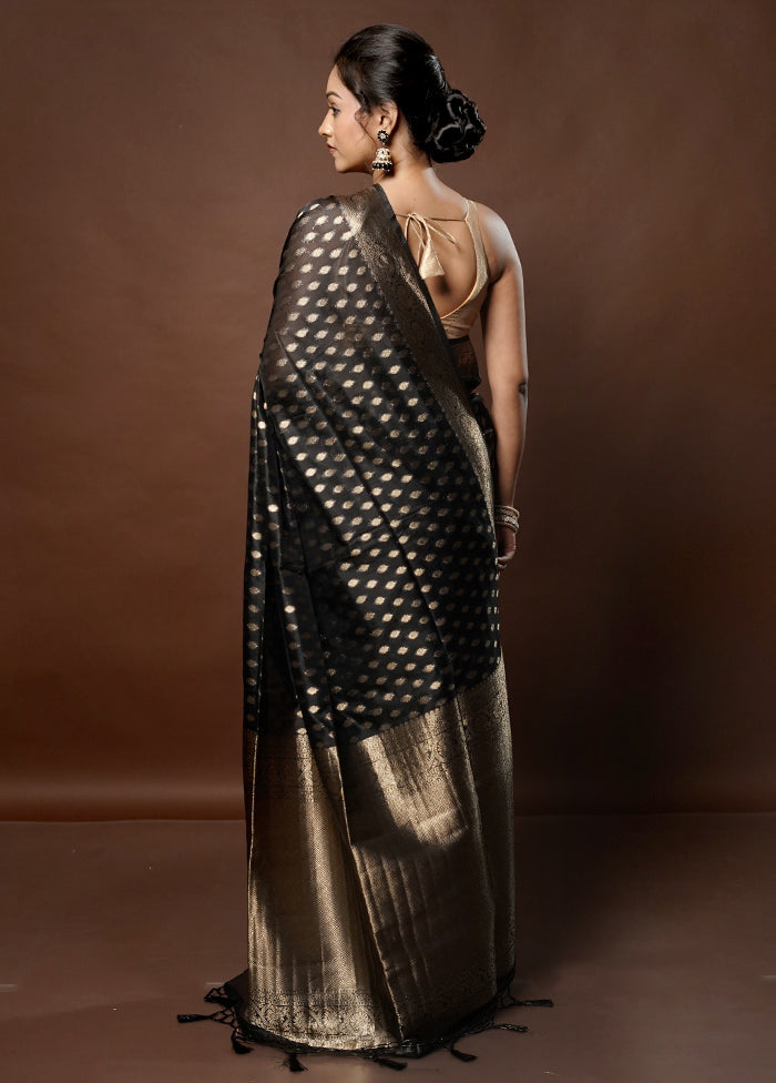 Black Dupion Silk Saree With Blouse Piece - Indian Silk House Agencies