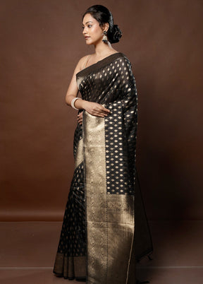 Black Dupion Silk Saree With Blouse Piece - Indian Silk House Agencies