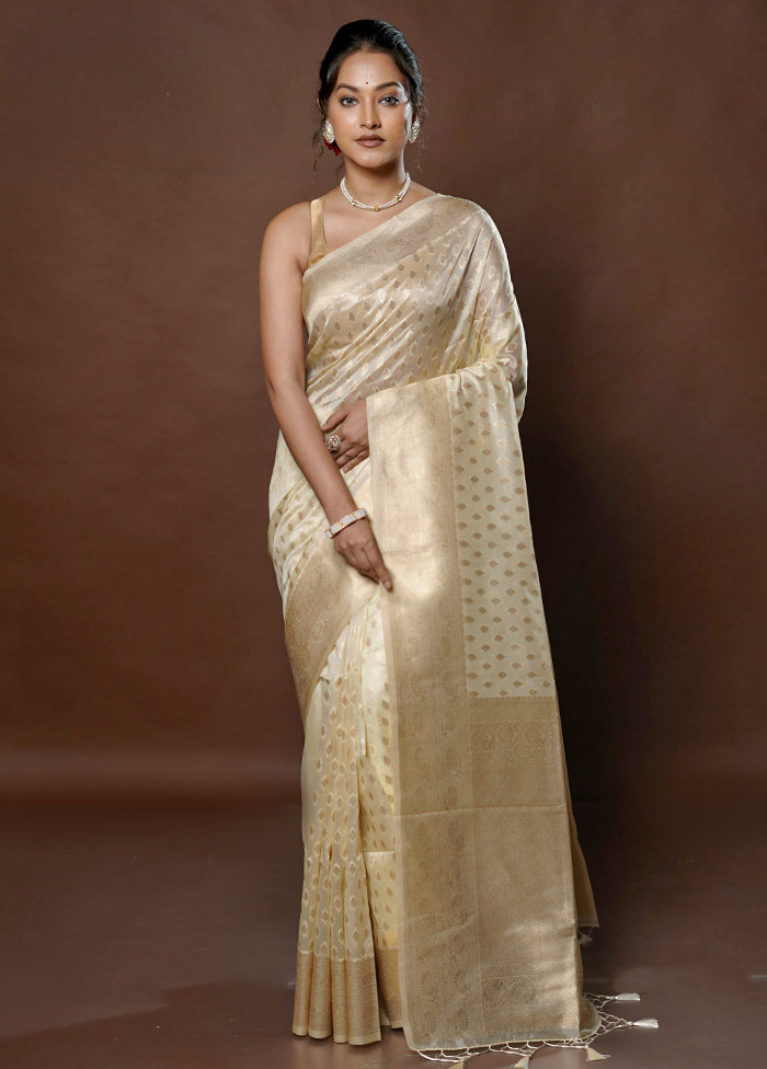 Cream Dupion Silk Saree With Blouse Piece