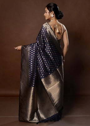 Blue Dupion Silk Saree With Blouse Piece - Indian Silk House Agencies