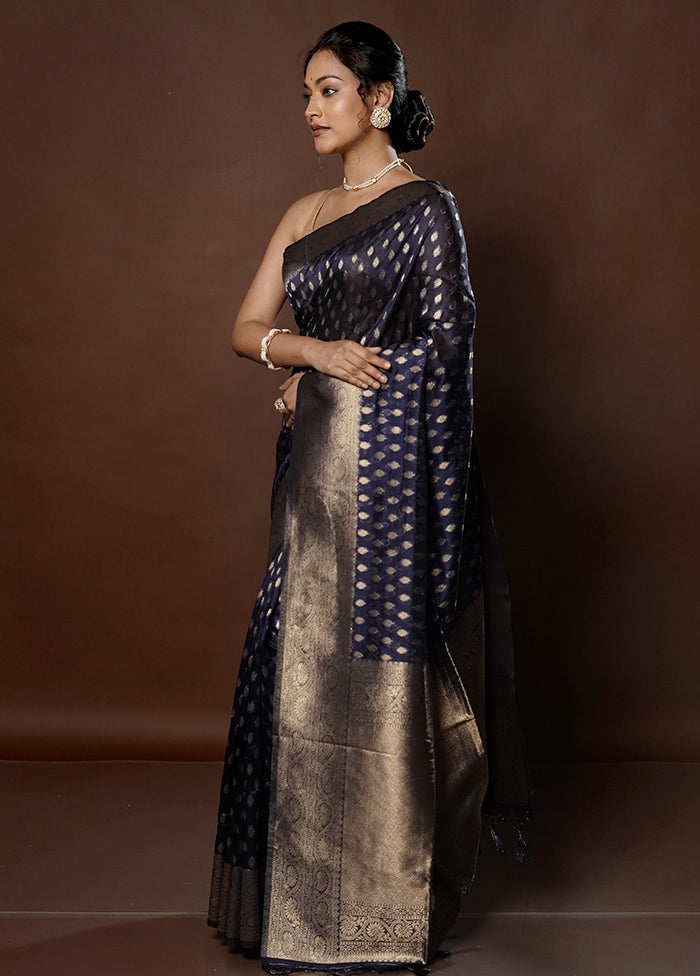 Blue Dupion Silk Saree With Blouse Piece - Indian Silk House Agencies