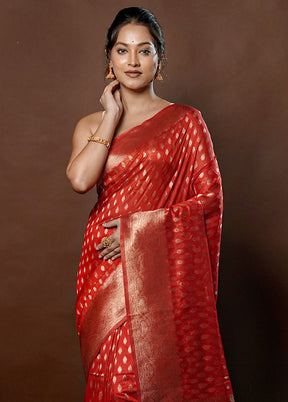 Red Dupion Silk Saree With Blouse Piece - Indian Silk House Agencies