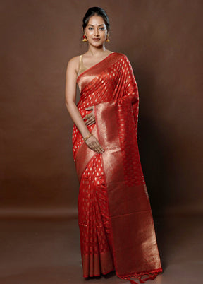 Red Dupion Silk Saree With Blouse Piece - Indian Silk House Agencies