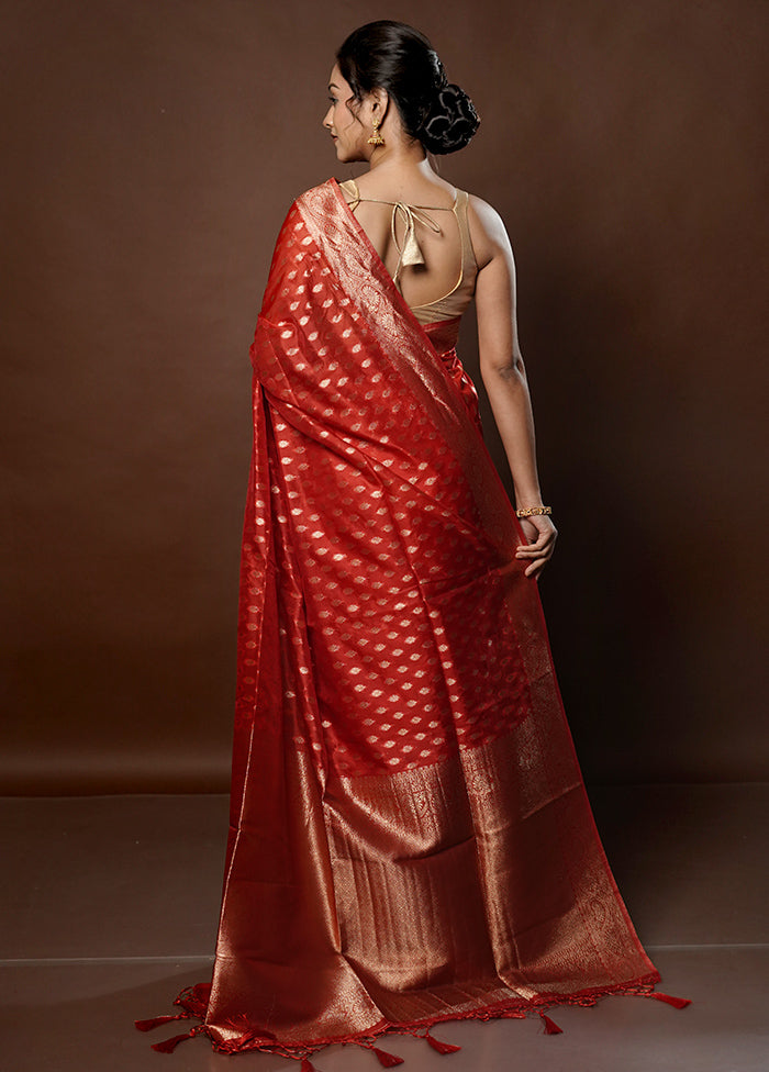 Red Dupion Silk Saree With Blouse Piece - Indian Silk House Agencies