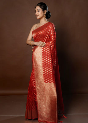 Red Dupion Silk Saree With Blouse Piece - Indian Silk House Agencies